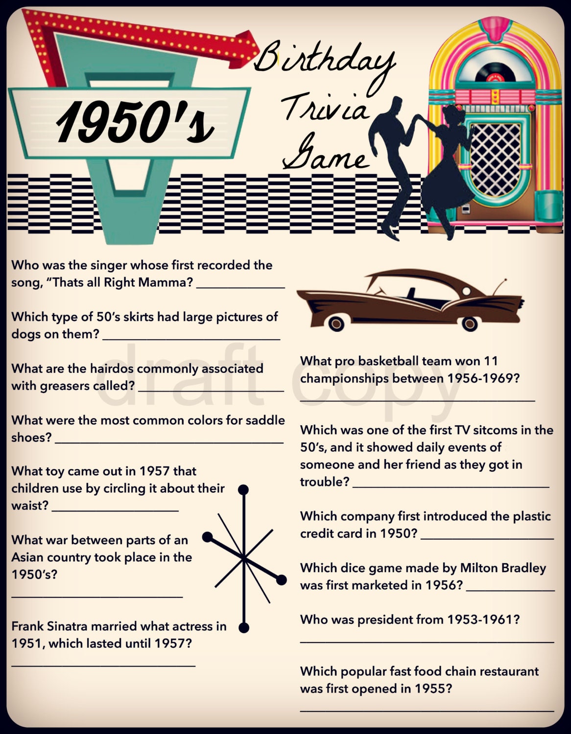 1968 Trivia Printable / For a printable version of these questions and