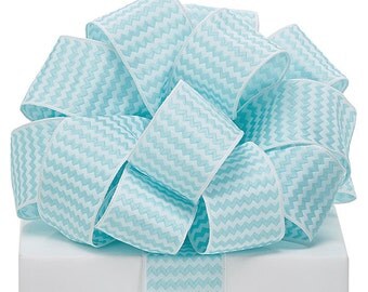 5YDS x 1-1/2" Blue & White ZIG ZAG Print Lines Wired Edge Fabric Ribbon