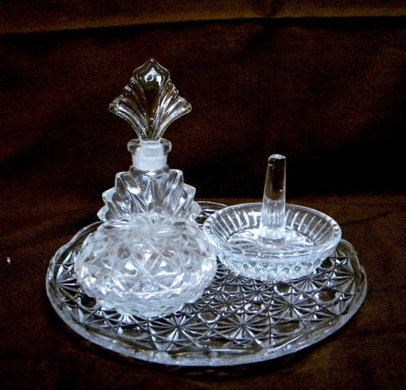 Glass vintage dresser set tray perfume box by TreasuresFromTexas