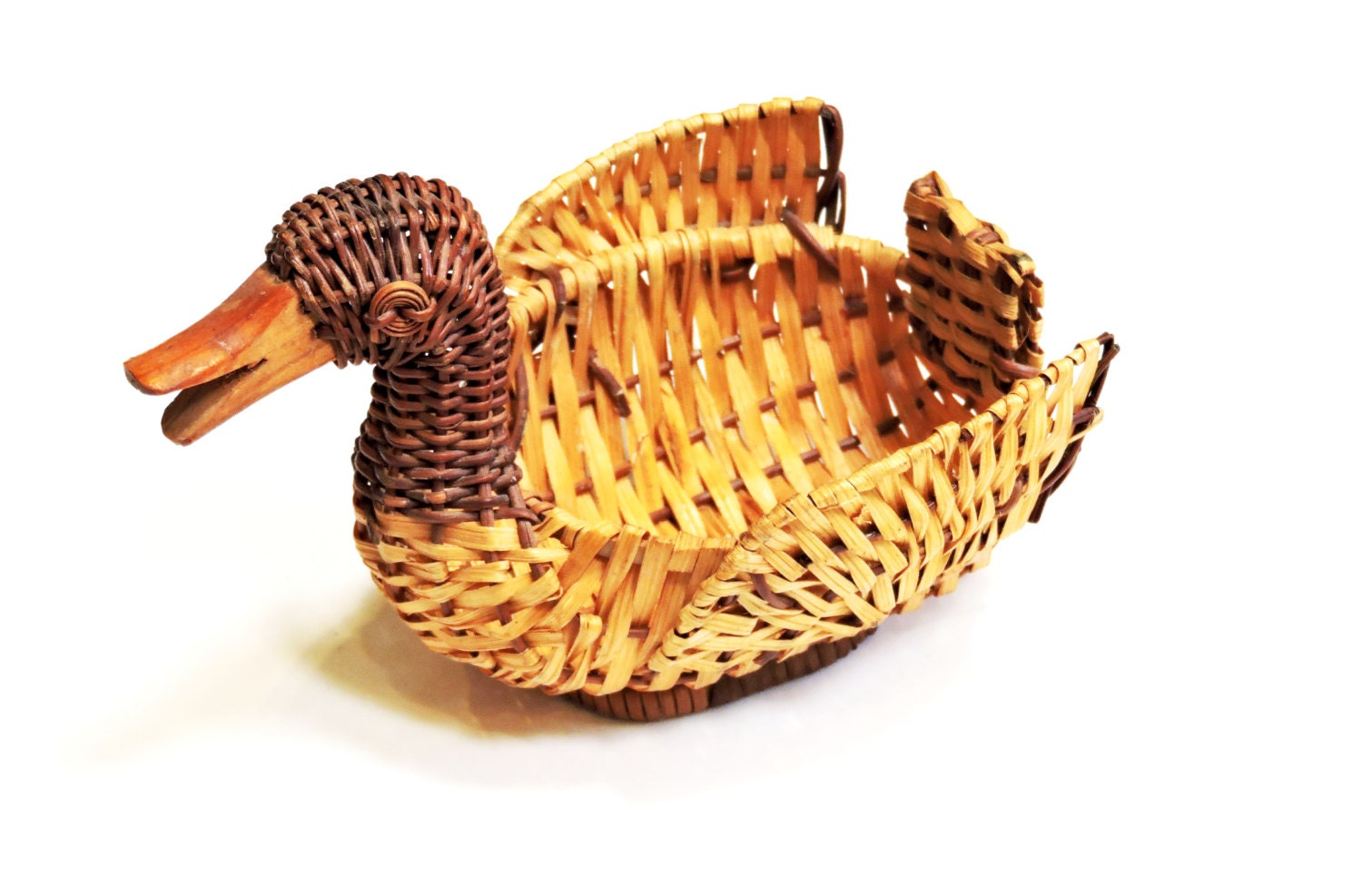 Wicker Duck Basket Small Vintage Woven Rattan Craft Trinket