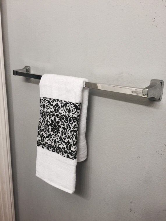 Items similar to DAMASK BLACK and white guest towel one piece hand