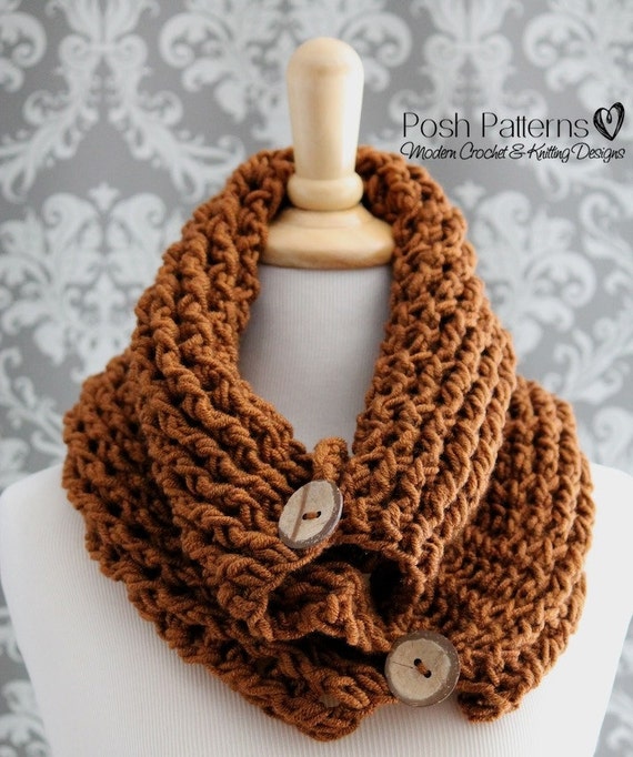 Crochet PATTERN Crochet Button Cowl Infinity Scarf Crochet