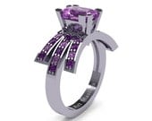 Modern Victorian 14K White Gold 1.0 Ct Emerald Cut Lilac and Lavender Amethyst Wedding Ring, Engagement Ring R344-14KWGAMLAM