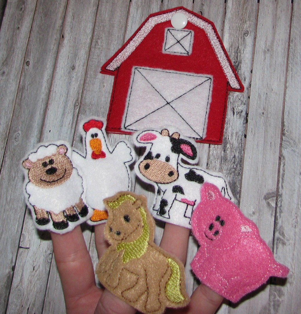 Farm finger puppets and case embroidery design digital instant