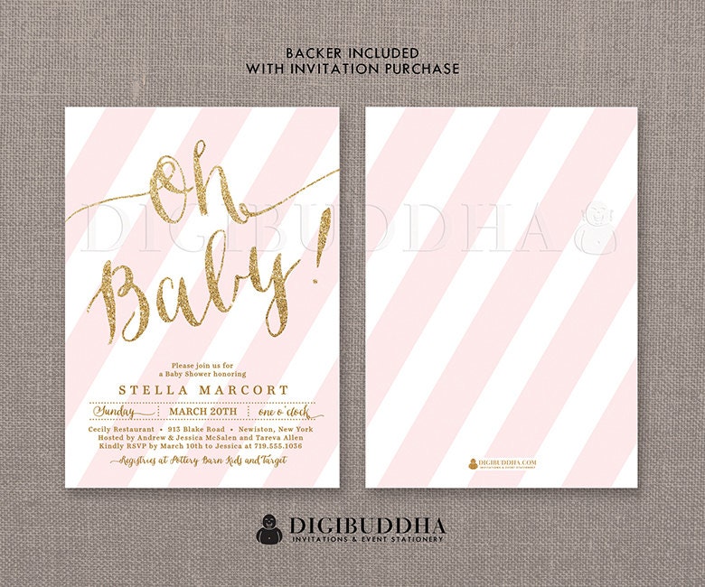 BLUSH & GOLD BABY Shower Invitations Oh Baby Pink Stripe