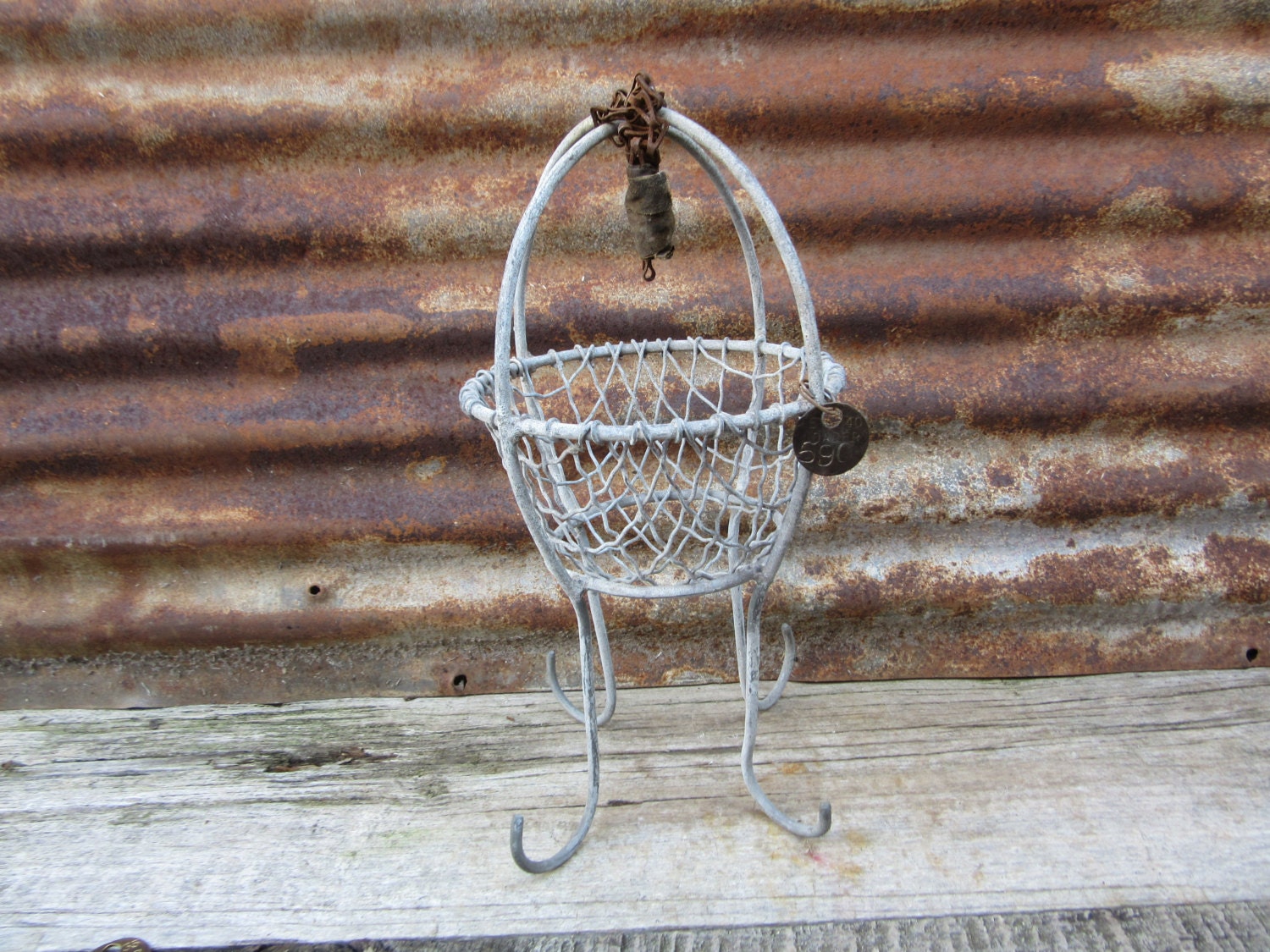 Antique Metal Miners Basket 1920s1950s Era Vintage Wire Mesh Hanging Basket 590 Brass Coal