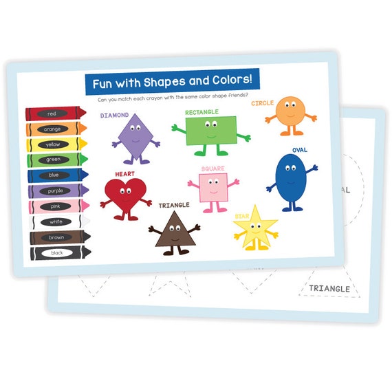 Activity Placemat for Kids Colors and Shapes Placemat Laminated