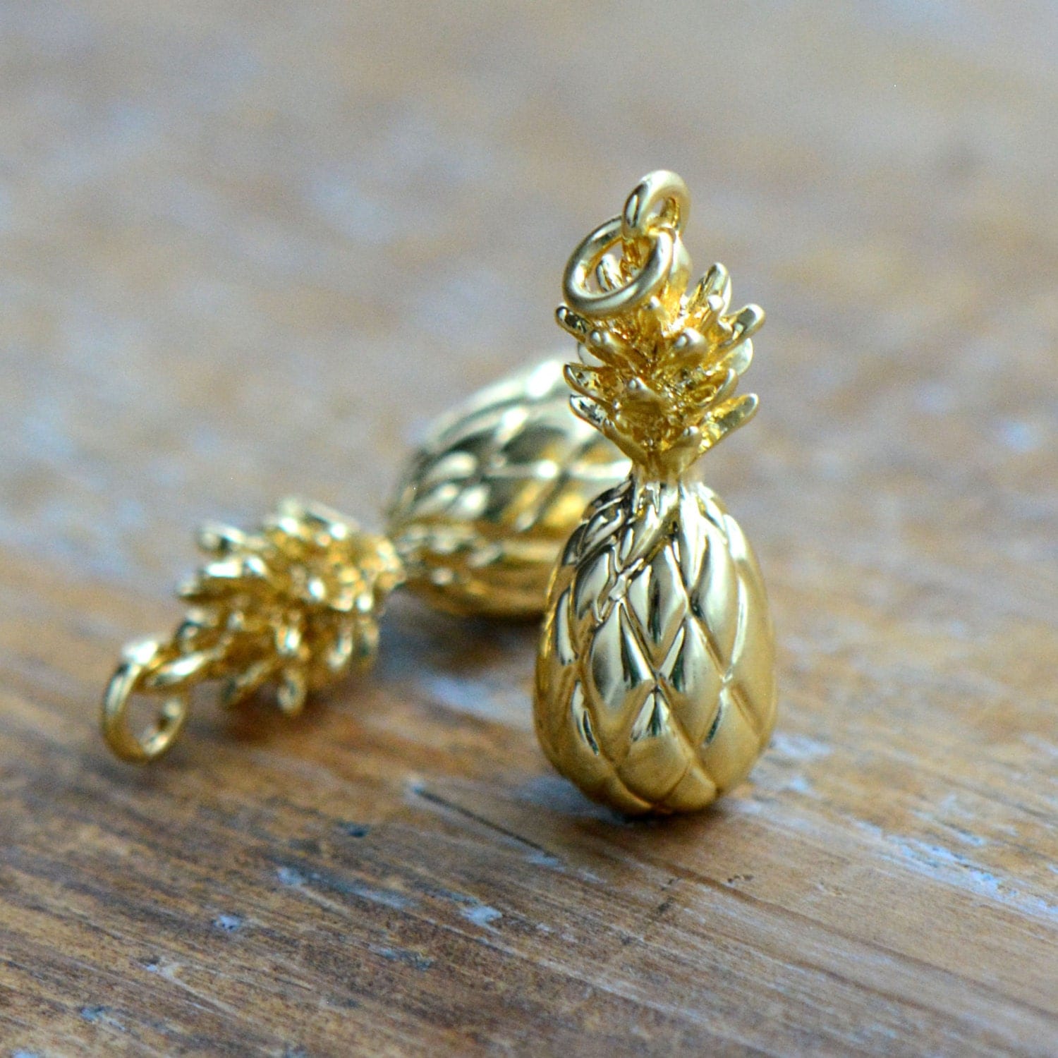 1 Small Pineapple Charm 24k Gold Plated Pineapple Fruit