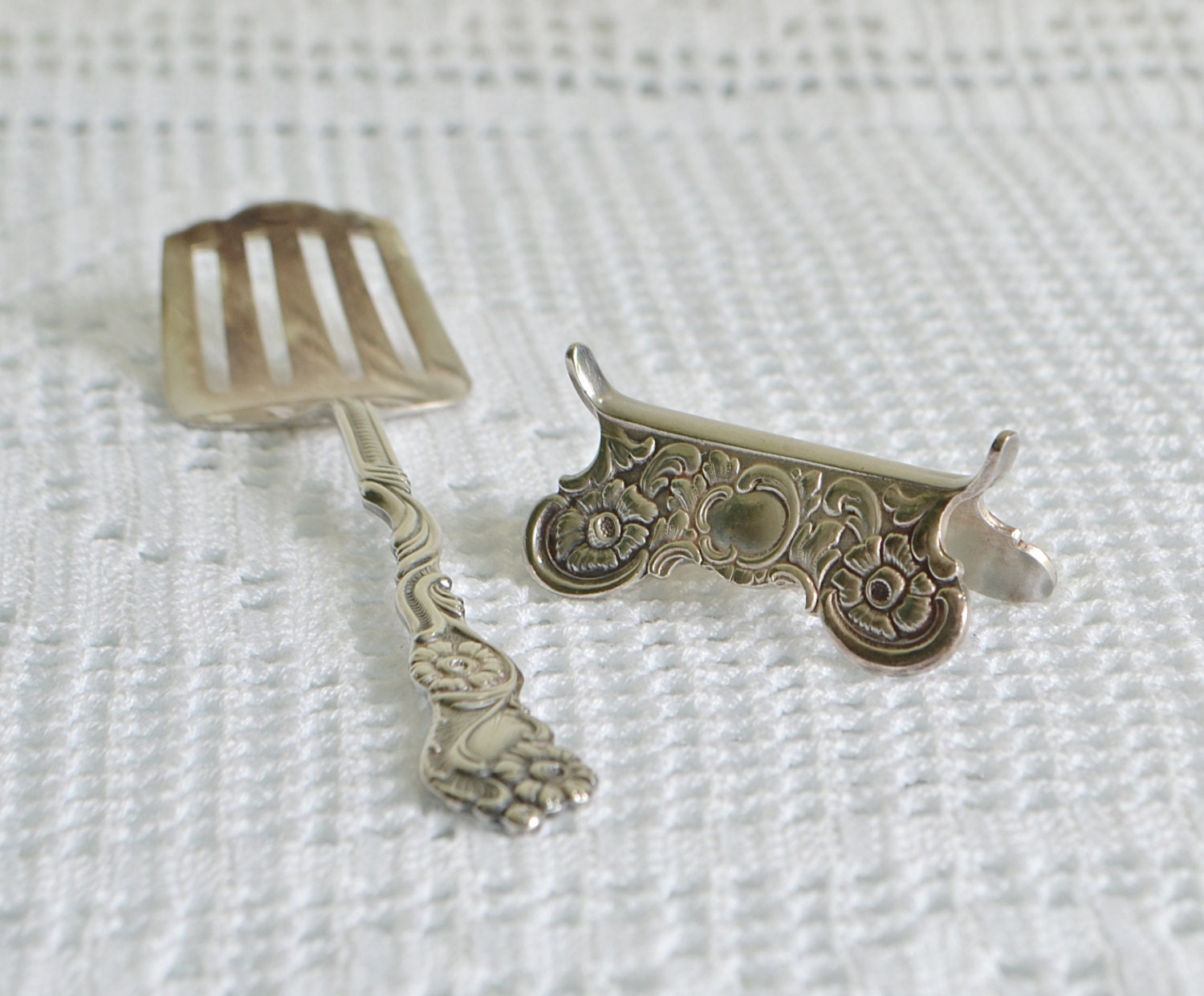 Dainty sardine fork with rest, vintage Swedish herring serving set