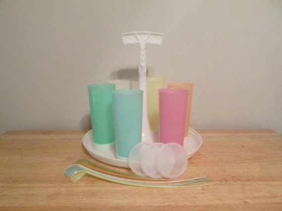 plastic Long Handle Caddy Cups  Tupperware   cup Plastic Cup Lids Vintage vintage  and Pastel