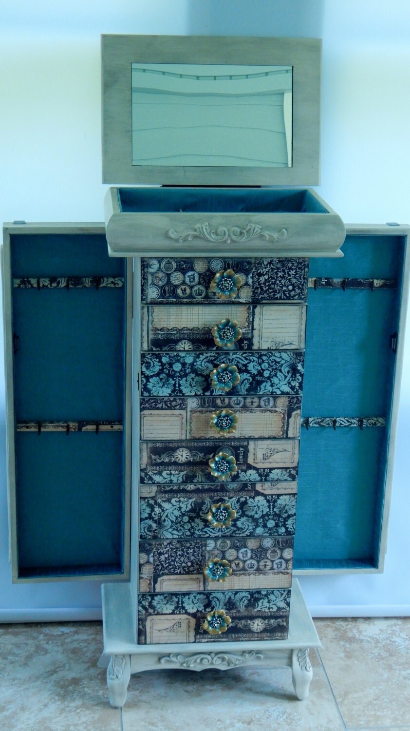 Turquoise and Black Jewelry Armoire Large