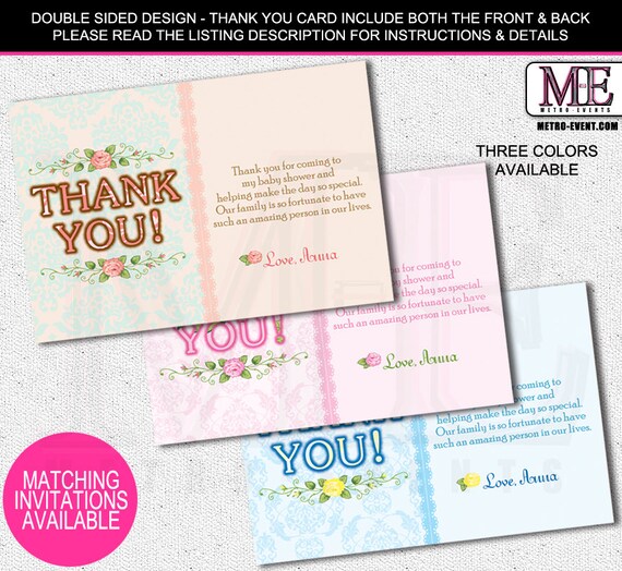 Shabby Chic Thank You Cards, Baby Shower Thank you Cards, Floral Thank you Cards, Shabby Chic Baby Shower, Shabby Chic Cards Il_570xn