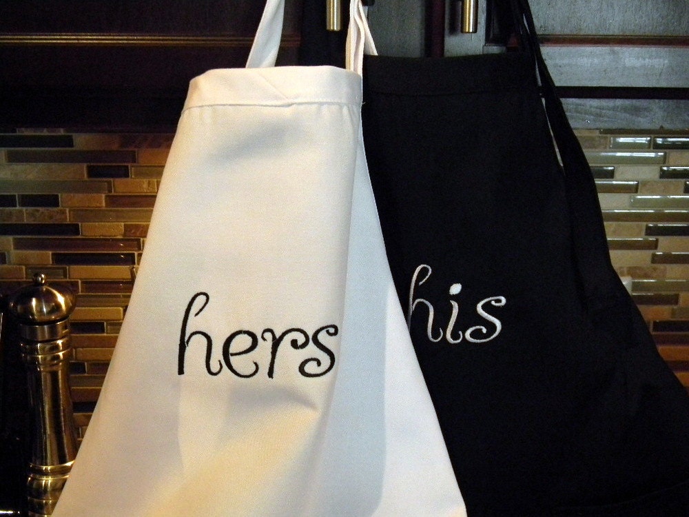 His and Hers APRON SETEmbroideredBlack and White ApronsFull