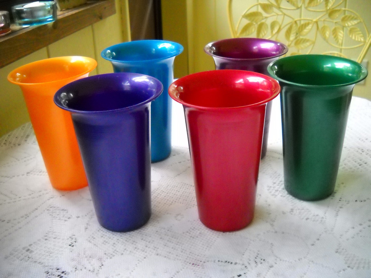 Vintage Retro Stacking Cups Rainbow Colored Plastic by jaczko2