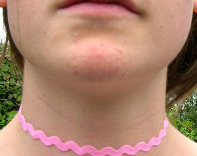 Tattoo Wave choker necklace, pink, zig zag, Ric Rac ribbon with a width of 5/16” Ribbon Choker Necklace (pick your neck size)