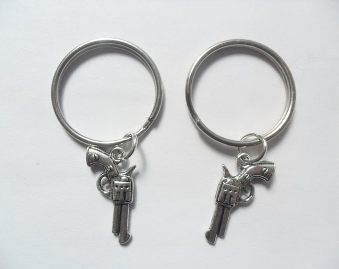 Best Friend Keychains 2 with hand gun charms bff couples sisters BFF