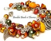 Fall Charm Bracelet, Fall Jewelry, Autumn Beaded Charm Bracelet Jewelry, Floral Pumpkins Fall Charm Bracelet