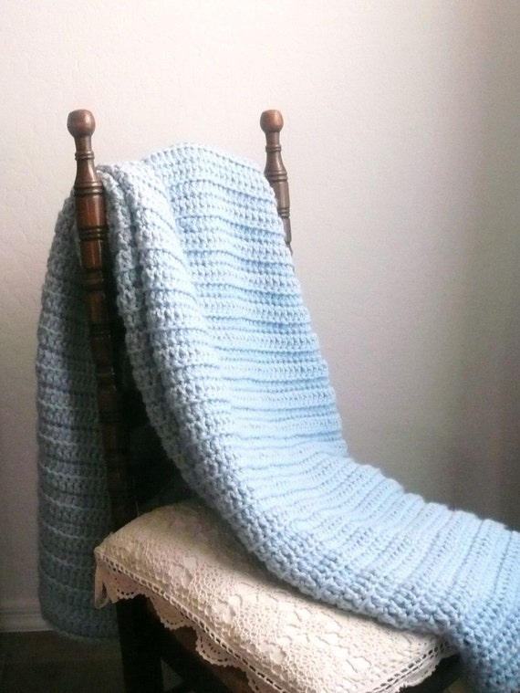 Chunky Crochet Blanket Wool Blend Super Soft Glacier