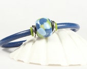 Blue Leather Bangle Bracelet Blue Porcelain Kazuri Bead Magnetic Clasp CarolMade L29 Blue Leather Bangle Bracelet Blue Porcelain Kazuri Bead Magnetic Clasp CarolMade L29
