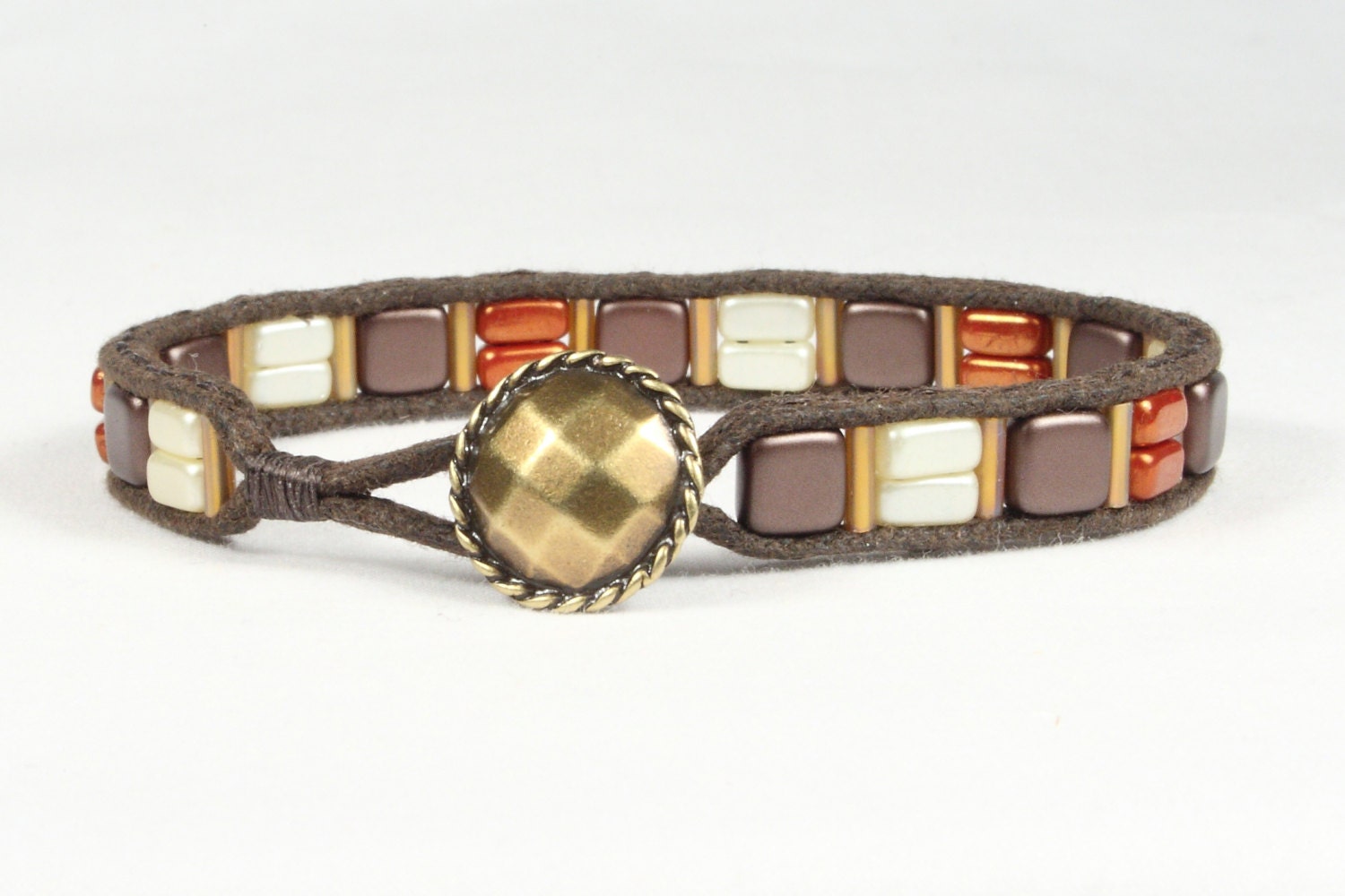 Square bead bracelet Single wrap bracelet Mocha brown beads