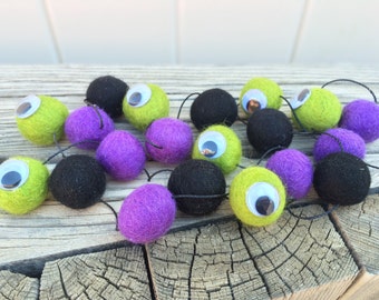 One Eyed Flying Purple People Eater, Halloween felt ball, Garland, Felt Ball Garland, Pom Pom Garland, Bunting Banner, Party Decor