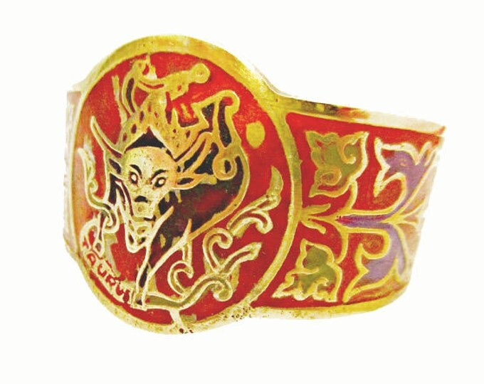 Boho Cuff Bracelet Zodiac Taurus Brass Enamel Bangle