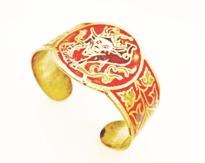 Boho Cuff Bracelet Zodiac Taurus Brass Enamel Bangle