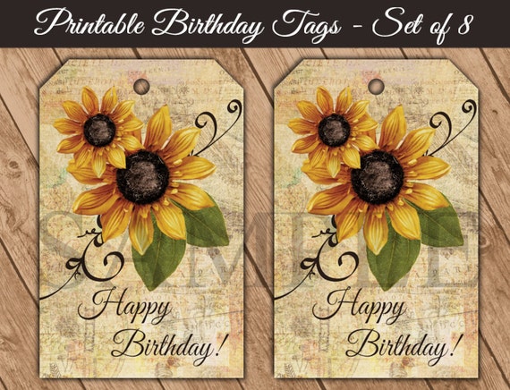 printable sunflower birthday gift tags digital sunflower pdf