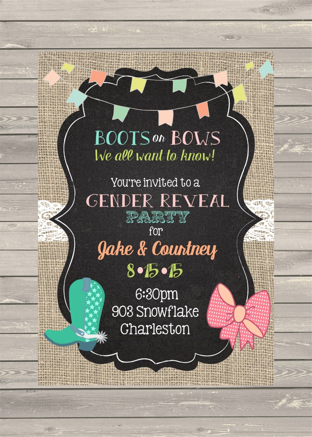Boots Or Bows Gender Reveal Invitations 3