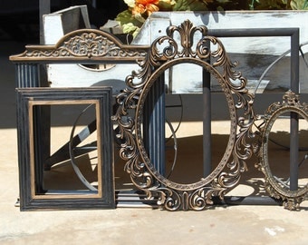 Black & Gold Picture Frames - Shabby Chic Decor - PICTURE FRAMES - Ornate - Vintage - Gallery Wall