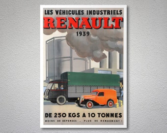 Les Vehicules Industriels Renault, 1939 Vintage Car Poster - Poster Paper, Sticker or Canvas Print