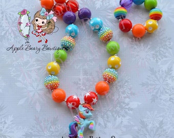 Rainbow Dash Necklace My Little Pony Chunky Necklace Rainbowfied Necklace MLP Bubblegum Necklace Girl Bubble Gum Bracelet set