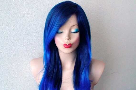 long hair blue wig