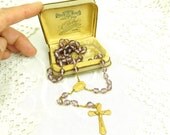 Boxed French Antique Glass Rosary Beads and Gold Plated Crucifix / Religion / Catholic / Christian / Jewellery / Prayer /Church / Jesus