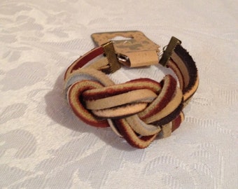 Brown and Tan Leather Celtic Knot Bracelet, Leather Bracelet, Tan Leather Bracelet, Brown Leather Bracelet