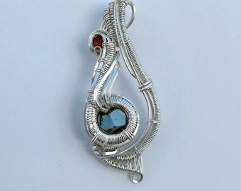 Silver Wire Wrapped Pendant with Garnet "Humble"