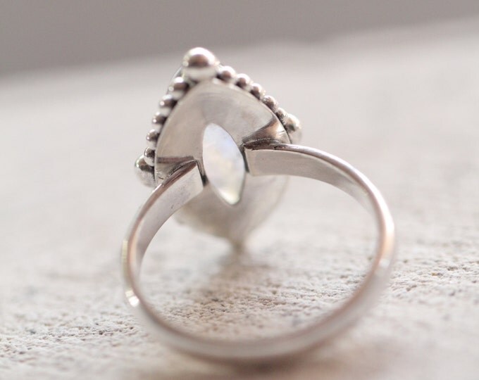 Marquise Rainbow Moonstone Ring, Granulated Silver Ring, Statement Ring, Custom Ring, Gypsy Ring, Boho Chic Ring, Bohemian Ring, Don Biu