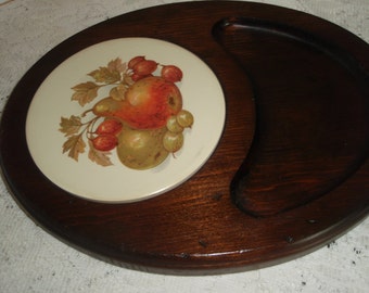Wood and Tile Cheese Board,Fruit and cheese board,Wood cutting board with Tuscan look fruit decorated tile