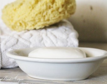 Vintage White Ironstone Oval Soap Dish Bowl HOMER LAUGHLIN Best China Restaurant Ware French Farmhouse Decor