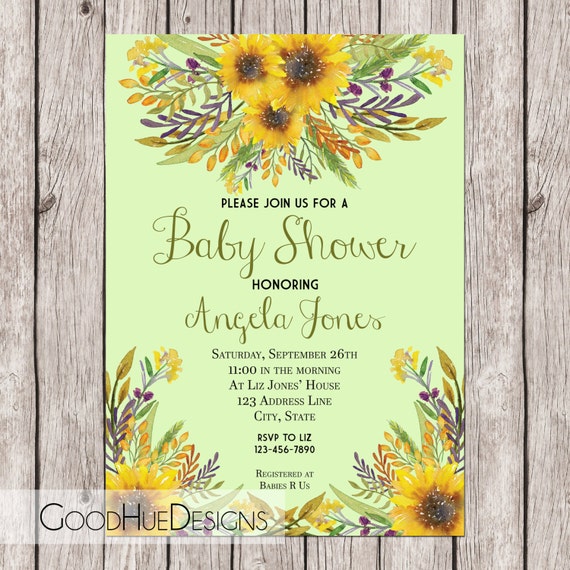 Sunflower Baby Shower Invitation Printable 5x7