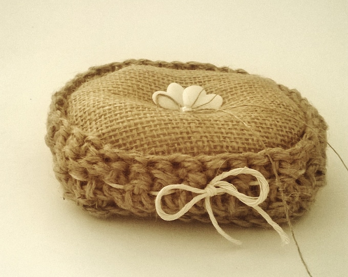Crochet Twine Burlap Ring Cushion, Made to order