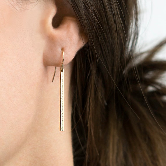 Dainty Earrings 14k Gold Filled Simple Bar Drop Earrings