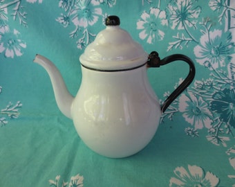 NEW PRICE Vintage White Enamelware Coffeepot