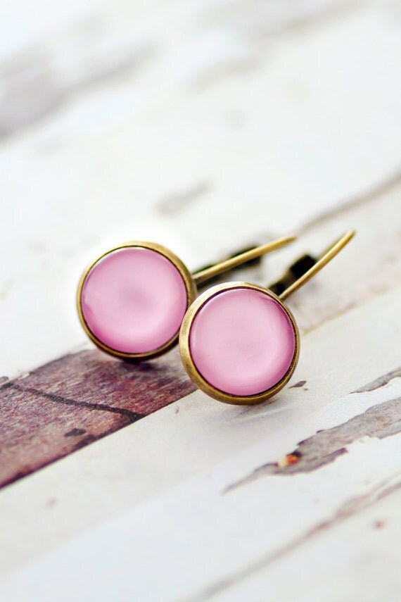 Pastel Pink Lever Back Earrings - FREE POSTAGE WORLDWIDE - Drop Earrings - Pink - Bronze - Glass Earrings - Glass Drop Earrings - Jewelry