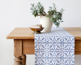 Mosaic Stone Washed Linen Table Runner