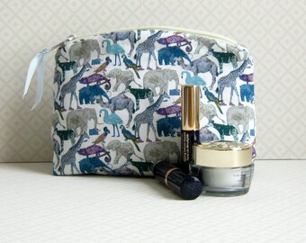 Liberty Fabric Makeup Bag, Liberty of London, Queue for the Zoo, Cosmetic Bag, Liberty Tana Lawn, Makeup Pouch, Handmade Gift Idea,
