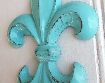 Fleur De Lis Wall Decor Turquoise Cast Iron French Inspired Metal
