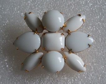 Milk Glass Brooch With Large Stones