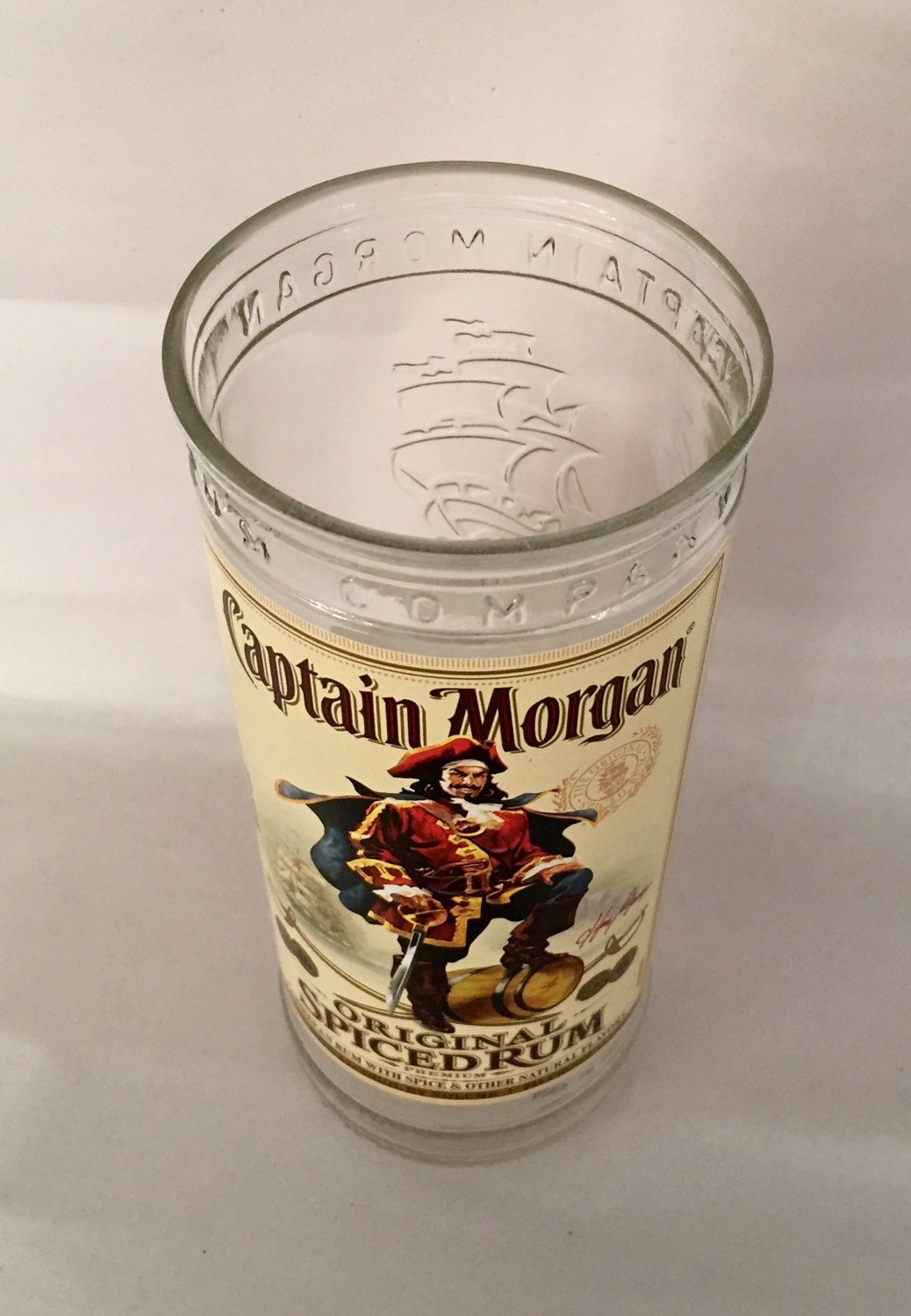 Captain Rum Bottle Glass Vase or Drinking Glass.