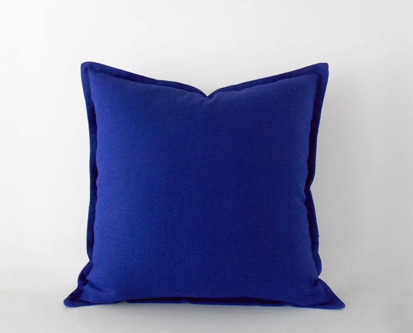 Cobalt blue linen pillow cover with a flange in 20x20 inches